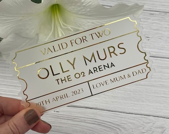 Gepersonaliseerde Frosted Acrylic TICKET/VOUCHER voor concerten, evenementen, optredens, spadagen, verjaardagen, afternoon tea, geweldig alternatief voor een e-ticket