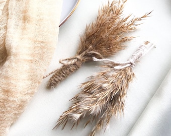 Pampas boutonnieres, wedding boho bouquet, dry flower arrangements