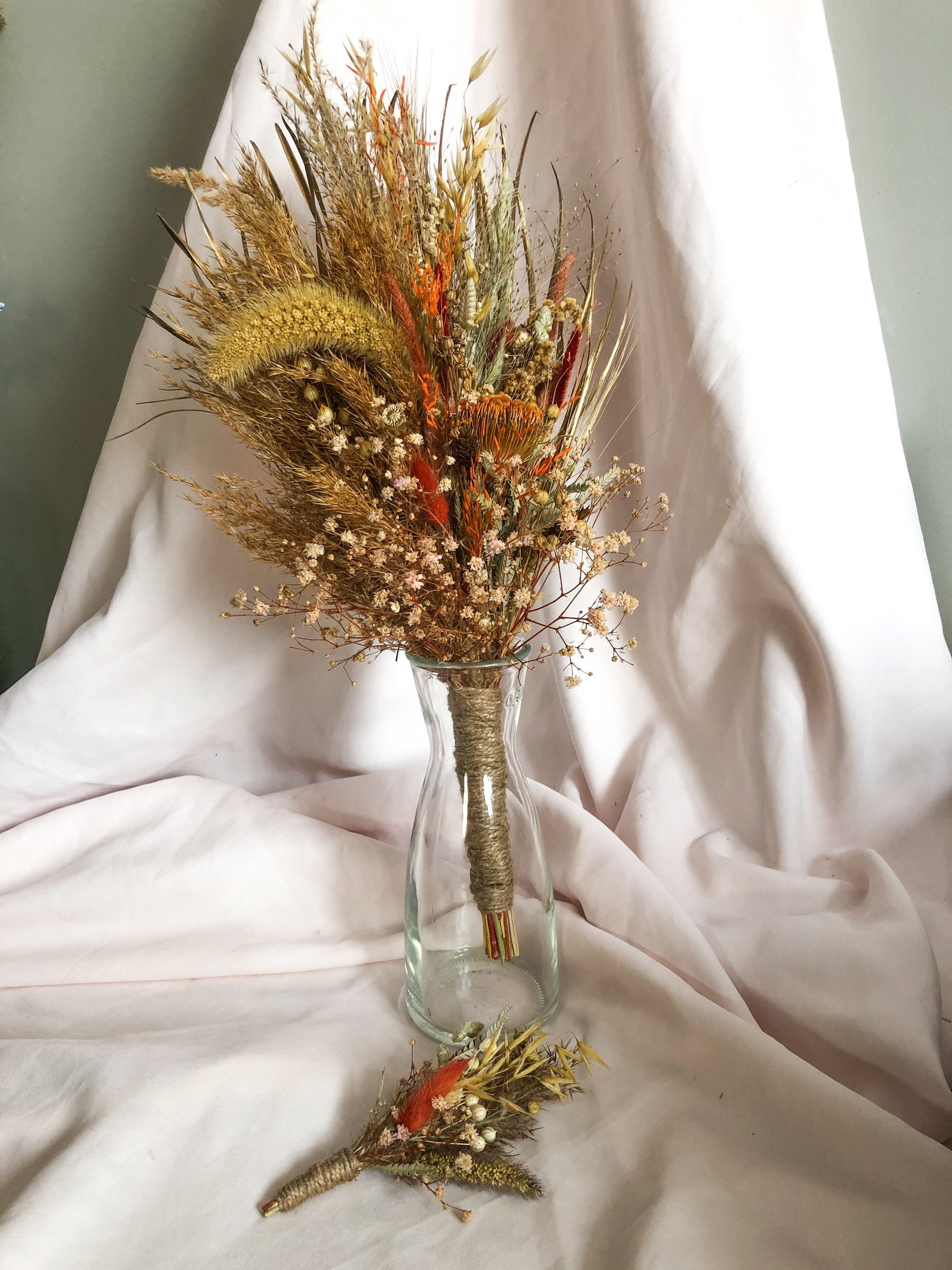 Wedding bouquet Real Colored Dried Grass Boho Decor | Etsy