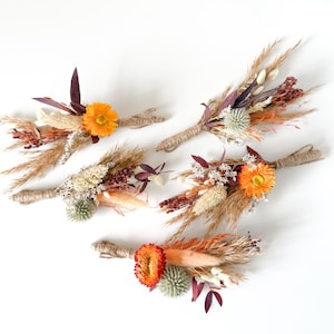 Rustic Dried Flower Boutonniere – Set of 5 | Boho Wedding Mini Bouquets | Fall Groomsmen Corsage | Natural Preserved Flowers