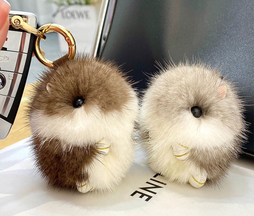 Real Mink Fur Luxury Natural Fur Pompom Beautiful Cute Hamster Keychain ...