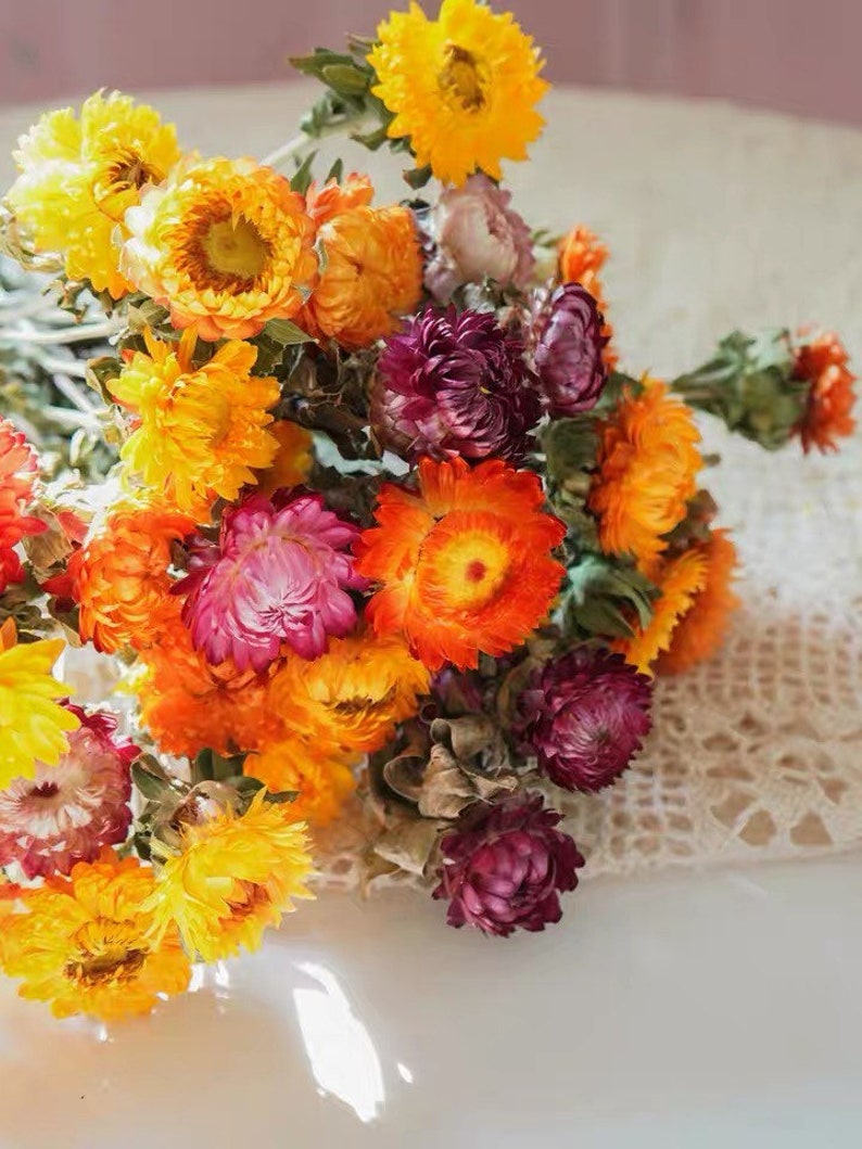 Dried Flowers Bouquet Chrysanthemum Flower Arrangement Dry Etsy