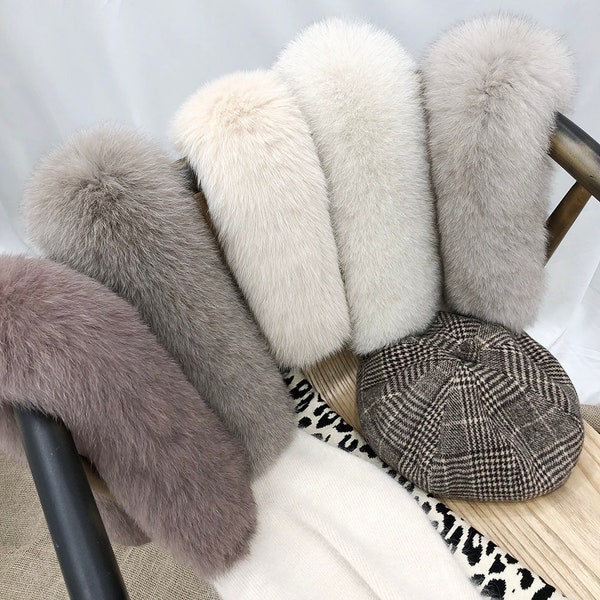 Real Fox Fur Collar, Luxury Celebrity Fluffy Fur Collar, Fur Scarf pour femme, avec Clip, 19 couleurs au choix, Meilleur cadeau pour elle