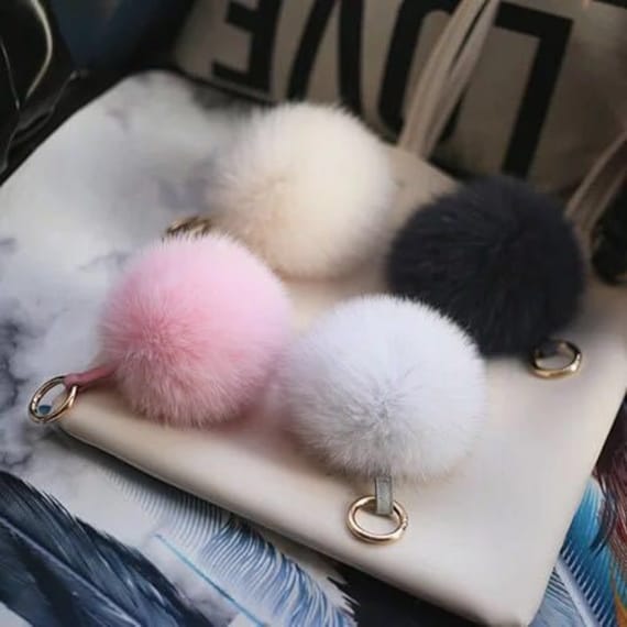 Real fox fur bag charm pom pom orange color , fox fur ball ,pom pom keyring  ,fur bag accessory, fox fur keychain, Gift for women's and girls