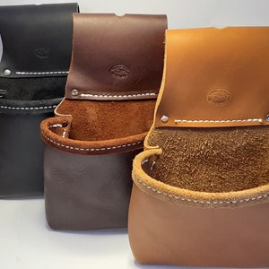 Single Leather Bag/Pouch - For Tool Belt. Full grain leather tool belt bag. Handmade in USA