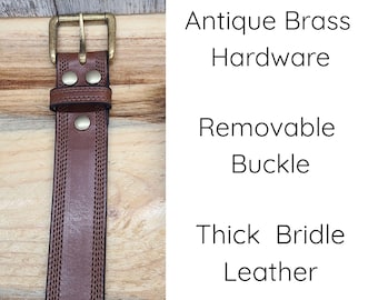 Ceinture en cuir Ceinture faite main Ceinture en cuir cousue Boucle en laiton Fait main sur mesure MARRON