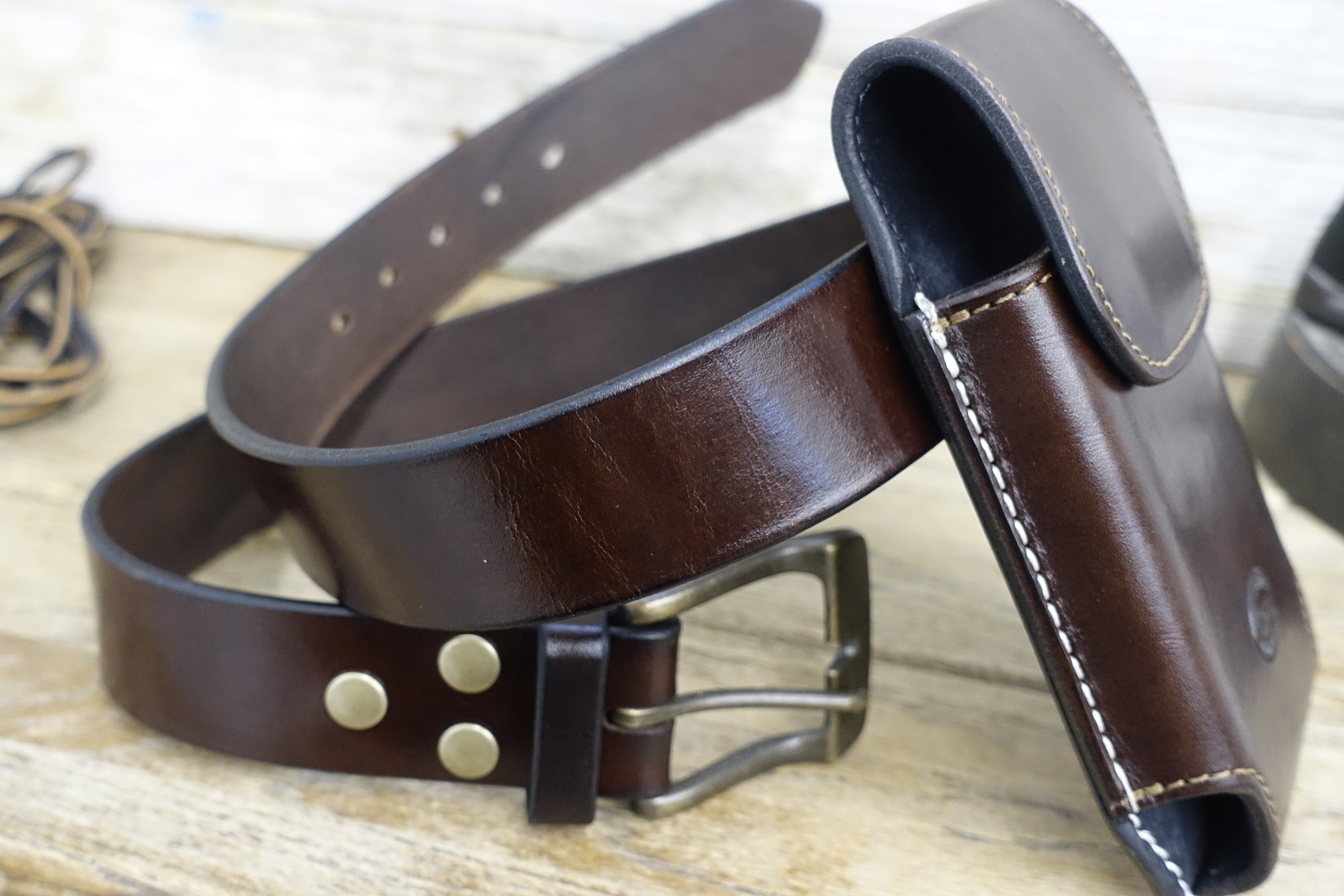 Belt Phone Case BROWN Full Grain Leather Custom Real Etsy