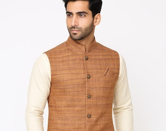 Khadi Handwoven Brown Vest Coat only - Next business day dispatches from Australia