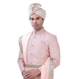 Embroidered Sherwani Set in blush Pink ( 5 pieces set)- Australian Business