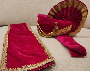 Velvet Groom Pagri and Scarf Combo: Indian Wedding Turban