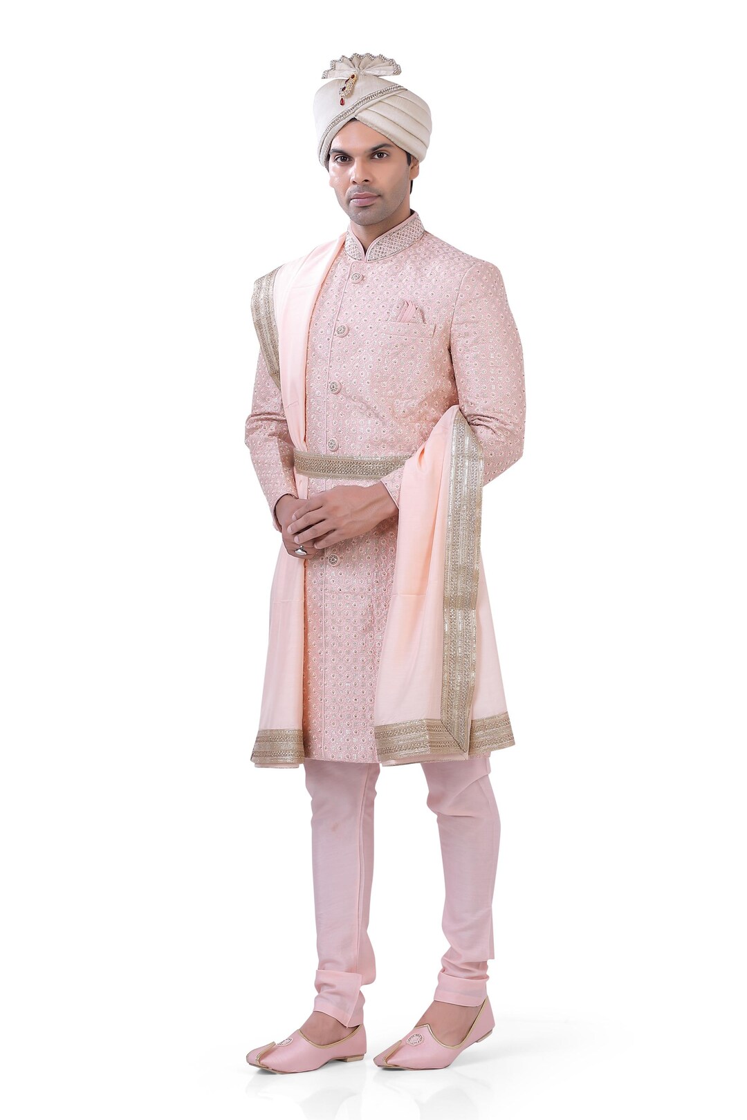 Blush Pink Tafetta Silk Sherwani Set