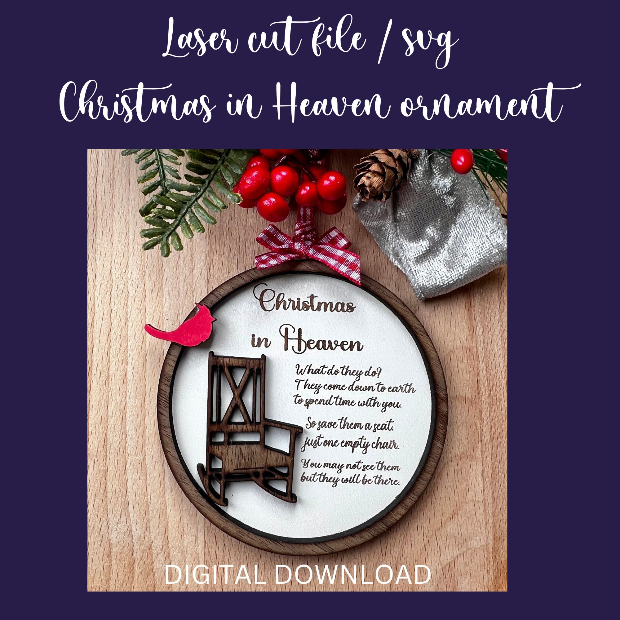 Christmas laser,laser Christmas ornament,Glowforge cut file,Memorial ornament,Christmas In Heaven SVG,Laser cut file, Christmas laser cut