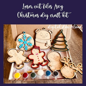Christmas laser,Christmas Diy kit SVG, Christmas craft,DIY Paint Kit, Glowforge cut file,Christmas laser cut,Kids craft kit,craft Christmas