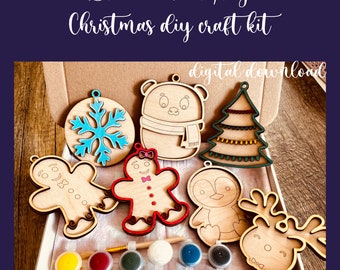 Láser de Navidad, kit de bricolaje de Navidad SVG, artesanía de Navidad, kit de pintura de bricolaje, archivo de corte Glowforge, corte láser de Navidad, kit de artesanía para niños, Navidad artesanal