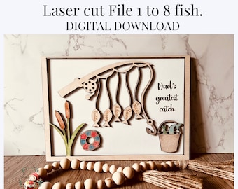 Dad's Greatest Catch, Fathers Day SVG, Glowforge cut file, Grandpa's greatest catch, Laser cut file, Hooked on dad,Hooked on Papa,Grandad