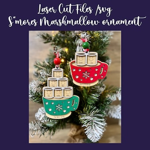 Enfeite de Natal, Enfeite de Marshmallow S'mores, Artesanato de Natal, Arquivo de corte Glowforge, Laser de Natal svg, Ornamento de grupo familiar svg,