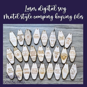 Laser SVG, Glowforge gesneden bestand, Camping Vakantie svg, Motel stijl sleutelhanger SVG, digitale download, Avontuur wacht, S&#39;mores kamperen, Kamp leven