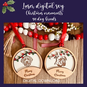 Christmas Dog Ornament Laser SVG, Glowforge cut file,Christmas Ornament, Pet Portrait , laser cut file, pet gift,personalized ornament.