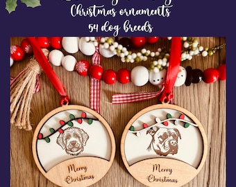 Weihnachten Hund Ornament Laser SVG, Glowforge schneiden Datei,Weihnachtsverzierung, Haustier Porträt, Laserschnittdatei, Haustier Geschenk, personalisierte Verzierung.