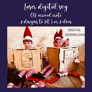 Caja de llegada de elfo SVG, láser navideño, accesorios de elfo, corte láser navideño, archivos láser navideños, archivos de corte Glowforge, elfo navideño