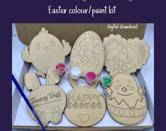 Easter colour me kit, Easter diy paint kit,Glowforge cut file,Easter laser svg,Easter SVG,kids craft kits, paint kits,Easter bunny,