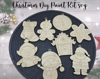 クリスマス DIY ペイント キット SVG、キッズ クラフト キット、クリスマス クラフト SVG、Glowforge カット ファイル、サンタ エルフ ペイント キット、クリスマス オーナメント、DIY ペイント キット、