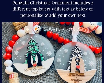 Enfeite de Natal de Pinguim em SVG, Arquivo para Corte a Laser, Enfeite Personalizado (Download Digital)