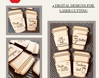 Porta carte regalo per insegnanti SVG, file di taglio laser per tazza da caffè (download digitale)