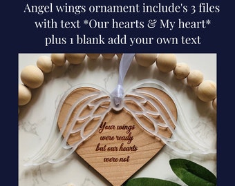 Ailes d'ange ornement SVG, fichier découpé au laser, décoration de Noël commémoratif (téléchargement numérique)