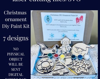 クリスマスオーナメント DIY ペイントキット SVG、レーザーカットファイル（デジタルダウンロード）