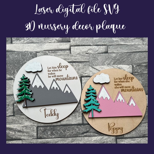 Baby Decor,Nursery Name sign,SVG File,Design file,Mountain Nursery,Kids Decor,Kids room, Glowforge cut files, laser cut files,Quote,Woodland