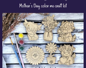 Mother's Day Color Me Craft Kit, Highland Cow SVG (Digital Download)