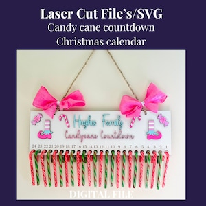 Candycane Countdown Calendar,SVG Laser cut file, Glowforge cut SVG, Christmas Calendar, Christmas SVG,Christmas home decor,Christmas advent