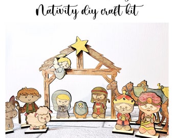 Nativity Craft Diy Kit, Nativity Laser Cut File, Christmas Laser SVG,Glowforge cut file,Christmas Craft,Chrildren's Nativity,Diy Paint Kit