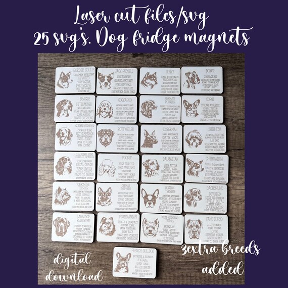 Fridge magnets,Dog breeds SVG,Dog Magnets,Glowforge cut file,Laser cut SVG,Dog portraits, dog svg file,home decor,Glowforge ready,svg design