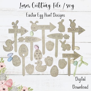Caza de huevos de Pascua SVG Láser, Caza de Pascua SVG, Archivo de corte Glowforge, Conejito de Pascua, Corte láser svg, SVG de Pascua, Archivos de Pascua, Accesorios de caza de Pascua, Huevo de Pascua