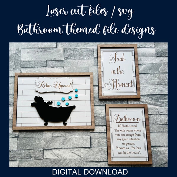 Bathroom SVG, Bathroom Design Bundle, Glowforge file, Laser cutting, Bathroom Decor, Relax Unwind, Bathroom Rules, Bathroom Signs SVG,