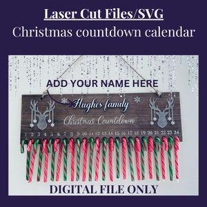 Weihnachten Countdown Kalender SVG, Laser SVG Datei, Zuckerstange Kalender, Glowforge geschnittene Datei, Weihnachts Countdown, Weihnachten SVG Datei, digitale Datei
