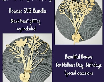 Paquete SVG de flores, ramo de flores svg, Día de las Madres, archivo de corte Glowforge, svg láser, regalo del Día de las Madres, svg del Día de las Madres, flores silvestres svg, archivo láser