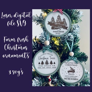 Ferme frais arbre de Noël SVG, ornement de Noël, Glowforge fichier découpé au Laser, Laser SVG ornement ferme, ornement rustique, Noël SVG