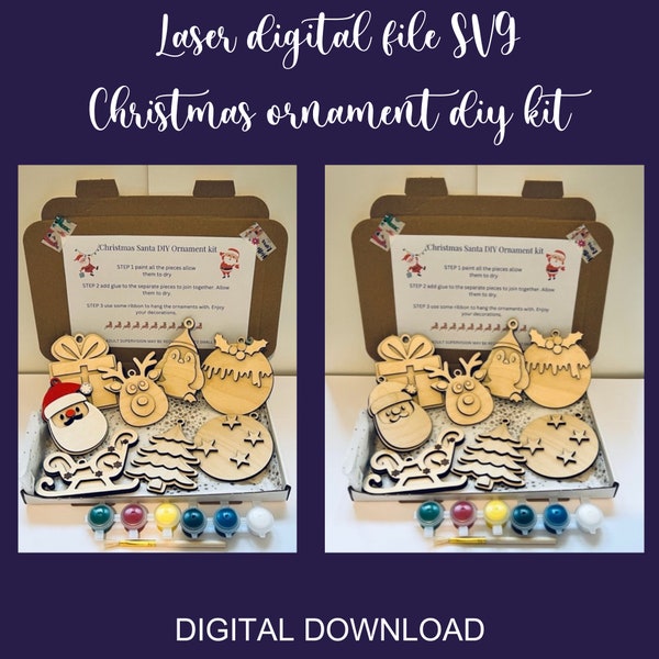 Manualidades navideñas, kit de bricolaje de adornos navideños, corte láser, archivos láser navideños, archivo de corte Glowforge, kit de pintura navideña, kit de artesanía navideña