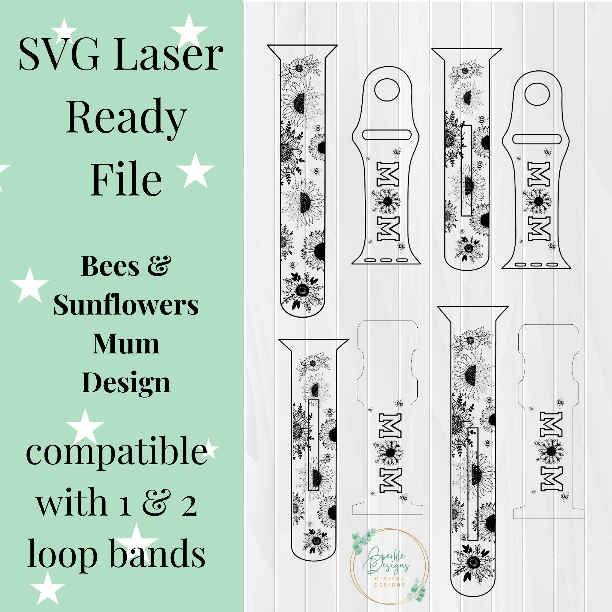 Apple Watch Band SVG Laser Cut File Mom Bees Sunflowers Etsy UK