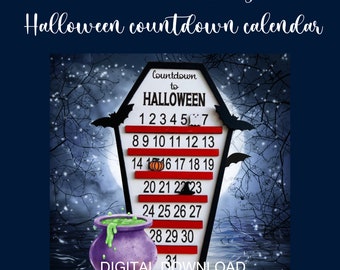 Halloween Countdown Calendar , Glowforge Laser Cutting File SVG , Halloween Coffin Bat Ghost SVG , Coffin Calendar , Laser SVG , Halloween