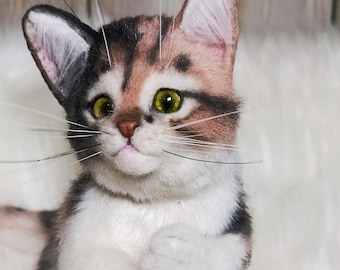 Realistic Plush Kitten: Handmade Poseable Cat Art Doll