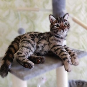 Realistic Bengal Kitten Plush: Handmade Posable Cat Figurine TO ORDER
