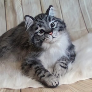 Realistic Cat Plush: Life-Size Faux Fur Figurine, Handmade Replica TO ORDER