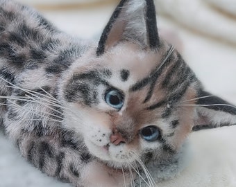 Realistic Plush Bengal Kitten, Poseable Cat Art Doll, Handmade, (TO ORDER)