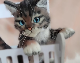 Realistic Plush Kitten: Life-Size Poseable Soft Sculpture, Handmade