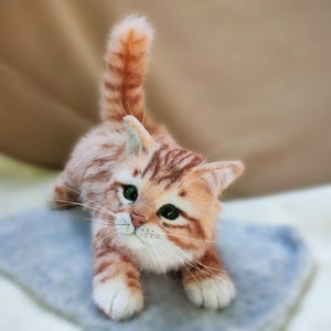 Realistic Plush Ginger Kitten: Handmade Poseable Cat Art Doll TO ORDER