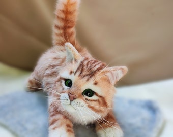 Realistic Plush Ginger Kitten: Handmade Poseable Cat Art Doll